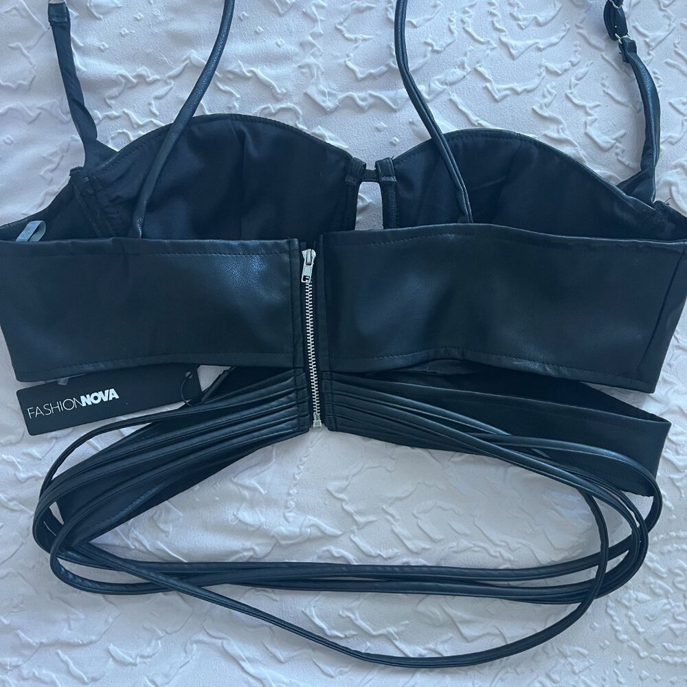 Fashion Nova | Baddie On Duty Faux Leather Top - Black NWT - Picture 5 of 6